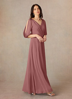 Azazie Bronwyn Kleider für die Brautmutter A-Linie V-Hals Gerüscht Chiffon Kleid Wüstenrose image1
