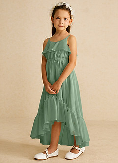 Azazie Karmen Abiti da Ragazza di Fiori Abito A-Line in Chiffon Increspato Matcha image2