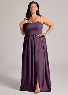 Azazie Calianna Bridesmaid Dresses Plum A-Line Off the Shoulder Stretch Satin Convertible Dress image9