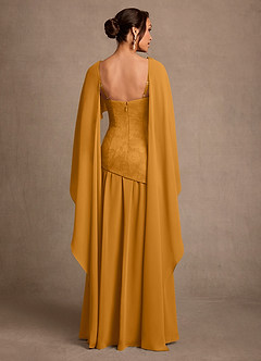 Azazie Flossie Mère de la mariée Robes Robe Trapèze en Mousseline de soie Plissée Caramel écossais image2