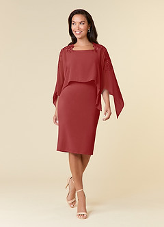 Azazie Maryam Mère de la mariée Robes Robe Fourreau en Mousseline de soie Dentelle Rouille image1