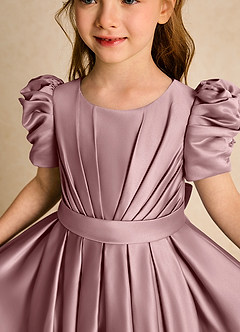 Azazie Miriam Flower Girl Dresses Dusty Rose Ball-Gown Pleated Matte Satin Dress image8