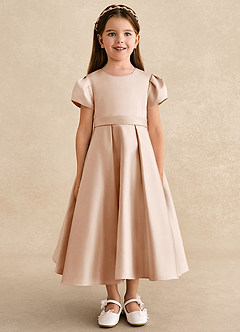 Azazie Princess vestidos de niña de las flores Vestido de Rosa Inglesa de Satin Mate de Corte En A con Plisado image5