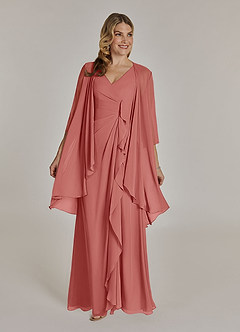 Azazie Manuella Mère de la mariée Robes Robe Trapèze en Mousseline de soie Col V plissé Antique Rose image3