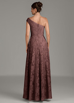 Azazie Melanie Bridesmaid Dresses Espresso A-Line One Shoulder Floral Burnout Dress image2