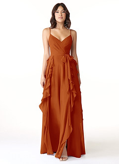 Azazie Peyton Bridesmaid Dresses Paprika A-Line Ruched Chiffon Dress image5
