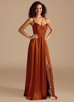 Azazie Zeya Bridesmaid Dresses Auburn A-Line Pleated Metallic Satin Dress image6