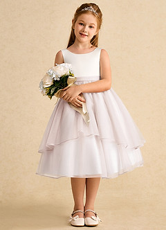 Azazie Rene vestidos de niña de las flores Vestido de Marfil Pétalo De Rosa de Tul de Corte En A con Lazo image3