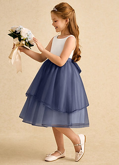 Azazie Rene Flower Girl Dresses Ivory Stormy A-Line Bow Tulle Dress image5