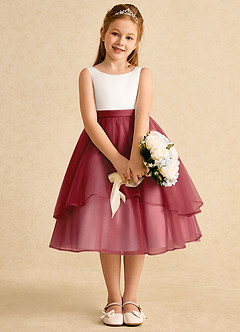 Azazie Rene Flower Girl Dresses Ivory Pomegranate A-Line Bow Tulle Dress image6