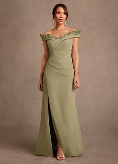 Azazie Jettie Mother of the Bride Dresses Moss Green Sheath Pleated Chiffon Dress image1