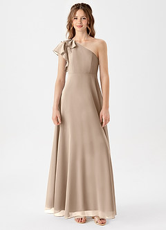 Azazie Arabella Junior A라인 셔링 쉬폰 플로어 길이 주니어 신부 들러리 드레스 image3