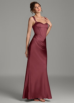 Azazie Mela Bridesmaid Dresses Merlot Sheath Corset Stretch Satin Dress image4
