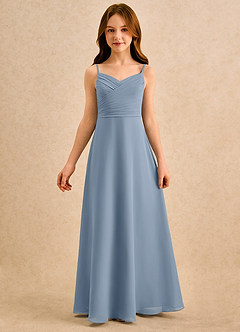 Azazie Hollie Girls Formal Venta final Vestido de Azul Polvoriento de Gasa de Corte en A con Escote de Corazón image3