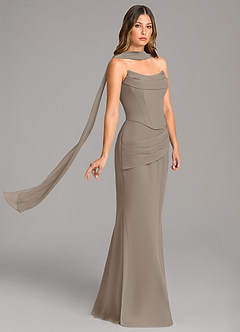 Azazie Sorrel Bridesmaid Dresses Taupe Mermaid Corset Chiffon Dress image4