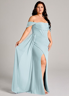 Azazie Amyra Jurken voor bruidsmeisjes Converteerbaar Jurk van Chiffon met Kolom Off the Shoulder De Nevel image11