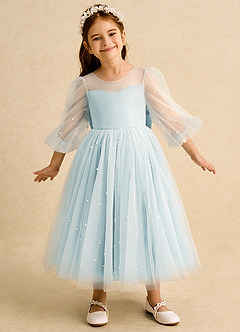 Azazie Trudy Flower Girl Dresses Sea Glass Ball-Gown Sweetheart Neckline Tulle Dress image3