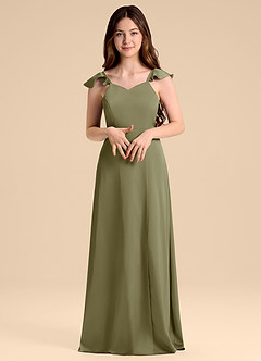Azazie Everett Junior Pistachio A-Line Bow Stretch Satin Dress image5