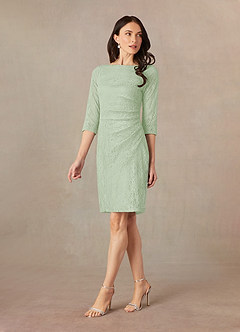 Azazie Lola Mother of the Bride Dresses Dusty Sage Sheath Lace Dress image2