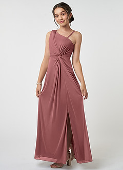 Azazie Brooke Junior Abito A-Line in Maglia Plissettato Rosa Del Deserto image3