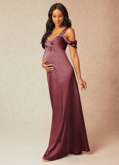 Azazie Rhea Maternity Bridesmaid Dresses A-Line Off-The-Shouler Pleated Stretch Satin Floor-Length Dress image3