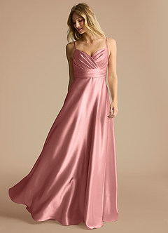 Azazie Oliana Brautjungfernkleider A-Linie Plissee Metallischer Satin Kleid Rosettenrosa image2