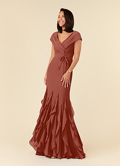 Azazie Bailora Mother of the Bride Dresses Auburn Mermaid Ruched Chiffon Dress image1