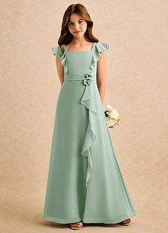 Azazie Soso Girls Formal Robe Demoiselle D'honneur Fillette Robe Trapèze en Mousseline de soie Plissée Agave image5
