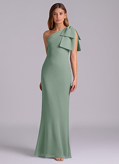 Azazie Yuanna Bridesmaid Dresses Silver Sage Mermaid One Shoulder Chiffon Dress image5