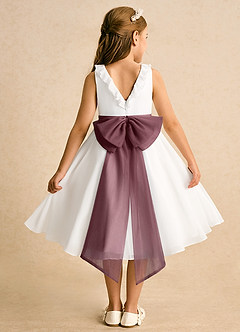 Azazie Dani Flower Girl Dresses Ivory Sangria A-Line Bow Chiffon Dress image2