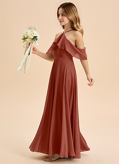 Azazie Tessabelle Junior Vestido de Castaño de Gasa de Corte en A con Vestidos sin tirantes image3