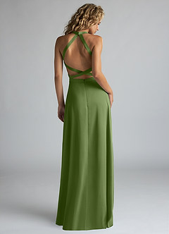 Azazie Clarice Bridesmaid Dresses Juniper A-Line High Neck Stretch Satin Dress image3
