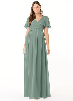 Azazie Verna Brautjungfernkleider für Schwangere A-Linie V-Hals Gerüscht Chiffon Bodenlänge Kleid image3