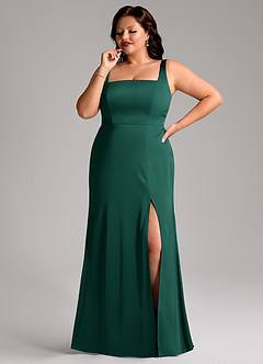 Azazie Frostine Bridesmaid Dresses Emerald A-Line Bow Stretch Satin Dress image10