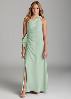 Azazie Maive Junior Agave A-Line Pleated Chiffon Dress image2