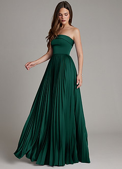 Azazie Mariana Bridesmaid Dresses Emerald A-Line Pleated Stretch Satin Dress image7