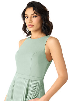 Azazie Lindie Bridesmaid Dresses Agave A-Line Scoop Pleated Chiffon Dress image4