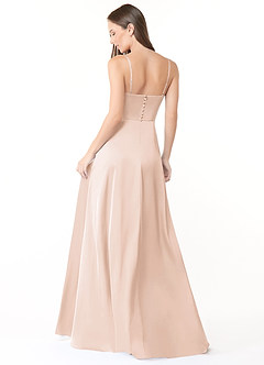 Azazie Halsey Vestidos de damas de honor Vestido de Rosa Rubor de Satén Elástico de Corte Recto con Corte Lateral image2
