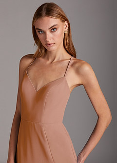 Azazie Manila Bridesmaid Dresses Champagne Rose Sheath V-Neck Chiffon Dress image6