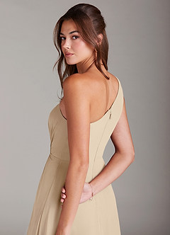 Azazie Brooke Bridesmaid Dresses Champagne A-Line One Shoulder Chiffon Dress image2