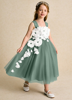 Azazie Dovey Flower Girl Dresses Eucalyptus Ball-Gown Bow Tulle Dress image6