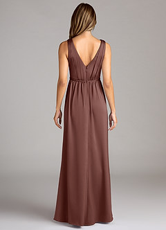Azazie Tanicia Bridesmaid Dresses Espresso A-Line Pleated Stretch Satin Dress image2