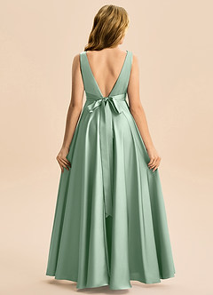 Azazie Gabby Junior Jurk van Stretch Satijn met A-Lijn Geplooid Agave image6