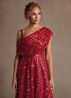 Azazie Sidney Mother of the Bride Dresses Cabernet A-Line Off the Shoulder Lace Dress image5