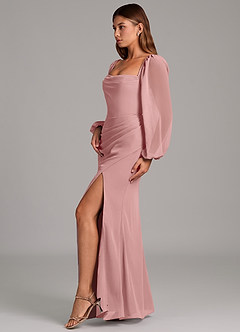 Azazie Brixley 신부 들러리 드레스 인어 긴팔 쉬폰 바닥 길이 드레스 image5