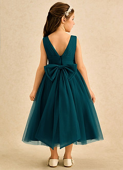 Azazie Macaron Jurken voor bloemenmeisjes A-Lijn Jurk van Tule Geplooid Pijnboom image2