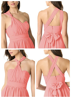 Azazie Olani Bridesmaid Dresses Coral A-Line Off the Shoulder Chiffon Convertible Dress image7