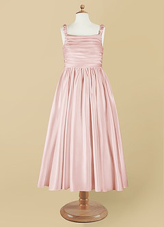 Azazie Cutie Pie Flower Girl Dresses Blushing Pink A-Line Pleated Matte Satin Dress image7