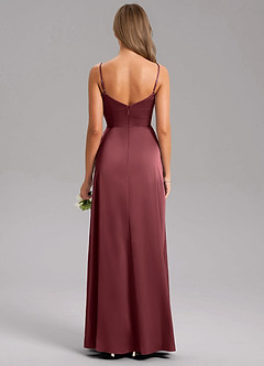 Azazie Azuree Bridesmaid Dresses Merlot A-Line Pleated Stretch Satin Dress image2