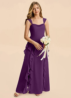Azazie Sloane Junior A-Linie Herzausschnitt Chiffon Kleid Traube image3